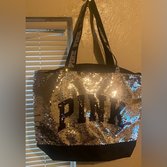 PINK Sequin Tote Bag - Silver and Black - Picture 2 of 9